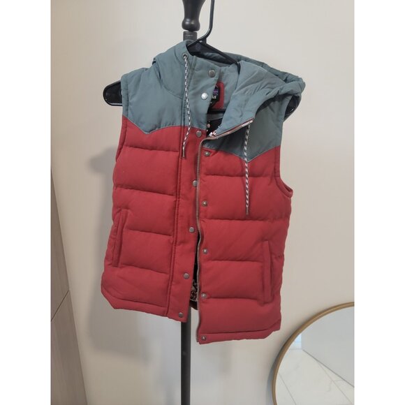 Patagonia Jackets & Blazers - Patagonia Hooded Bivy Down Puffer Vest Gray Red Mushroom Print Sz XSmall